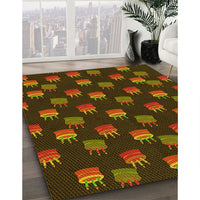 Patterned Dark Yellow Green Rug, pat2923yw