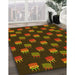 Patterned Dark Yellow Green Rug in Family Room, pat2923yw