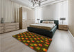 Patterned Dark Yellow Green Rug in a Bedroom, pat2923yw