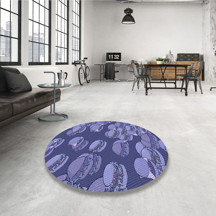 Round Patterned Purple Rug in a Office, pat2924blu