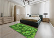 Patterned Green Rug in a Bedroom, pat2924grn