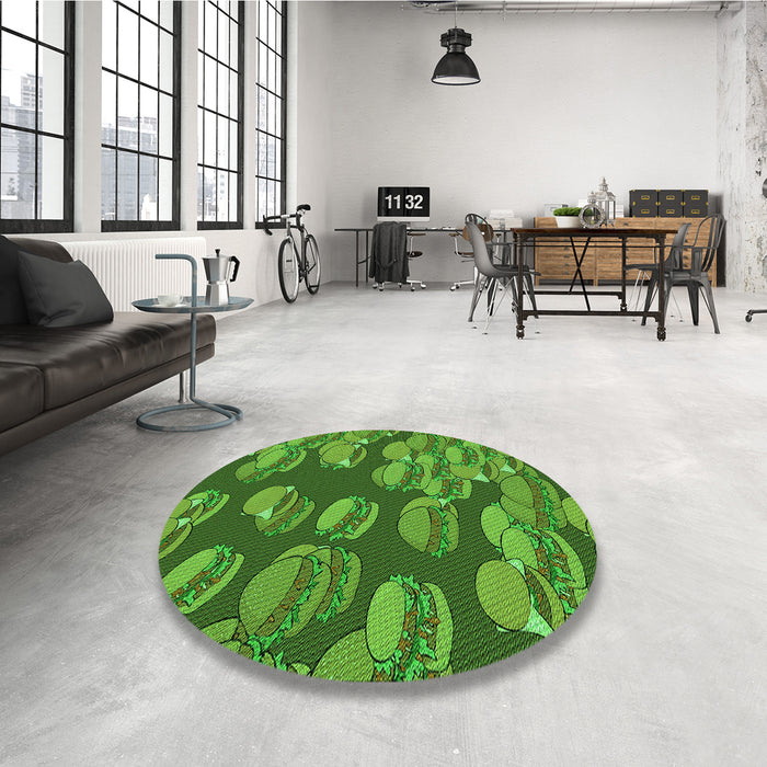 Round Patterned Green Rug in a Office, pat2924grn