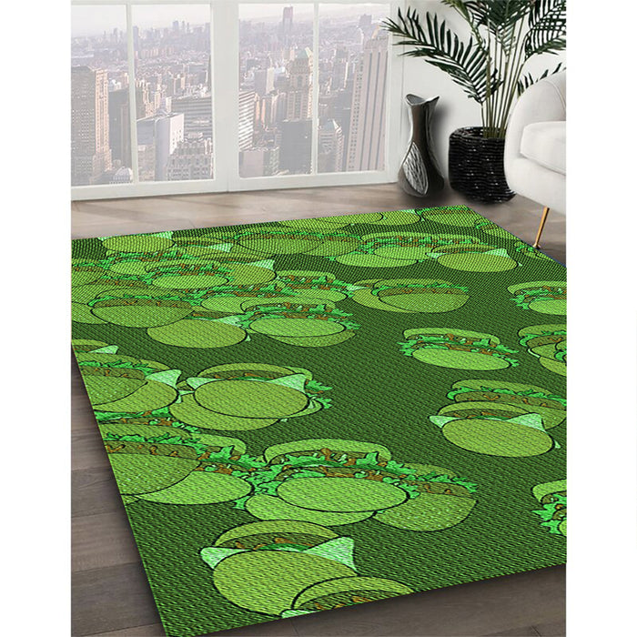 Patterned Green Rug in Family Room, pat2924grn