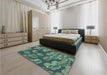 Patterned Emerald Green Rug in a Bedroom, pat2924lblu
