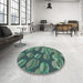 Round Patterned Emerald Green Rug in a Office, pat2924lblu