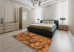 Patterned Neon Orange Rug in a Bedroom, pat2924org