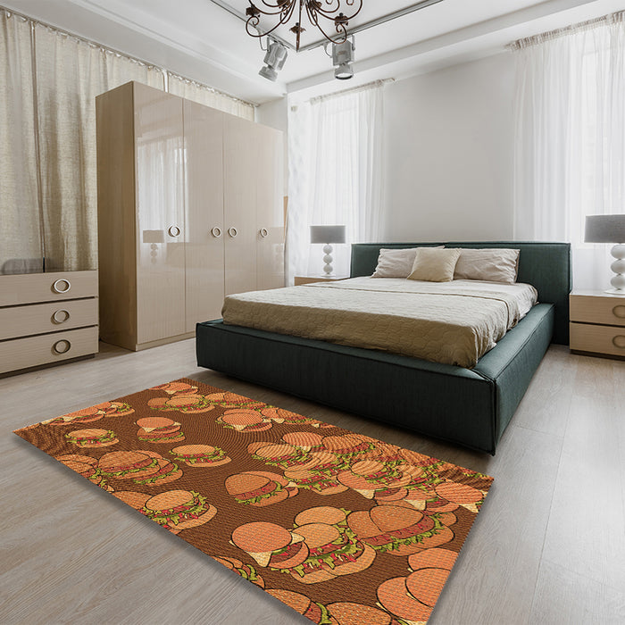 Patterned Neon Orange Rug in a Bedroom, pat2924org