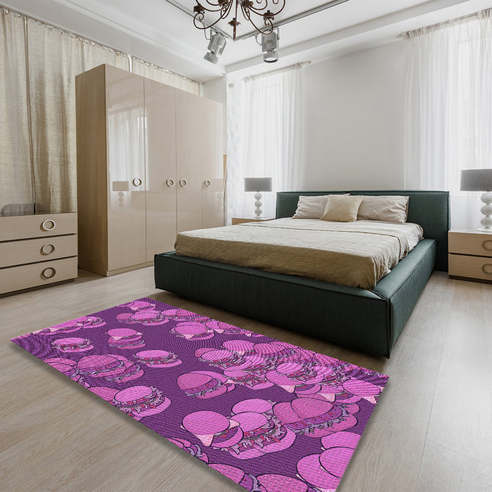 Patterned Dark Magenta Purple Rug in a Bedroom, pat2924pur