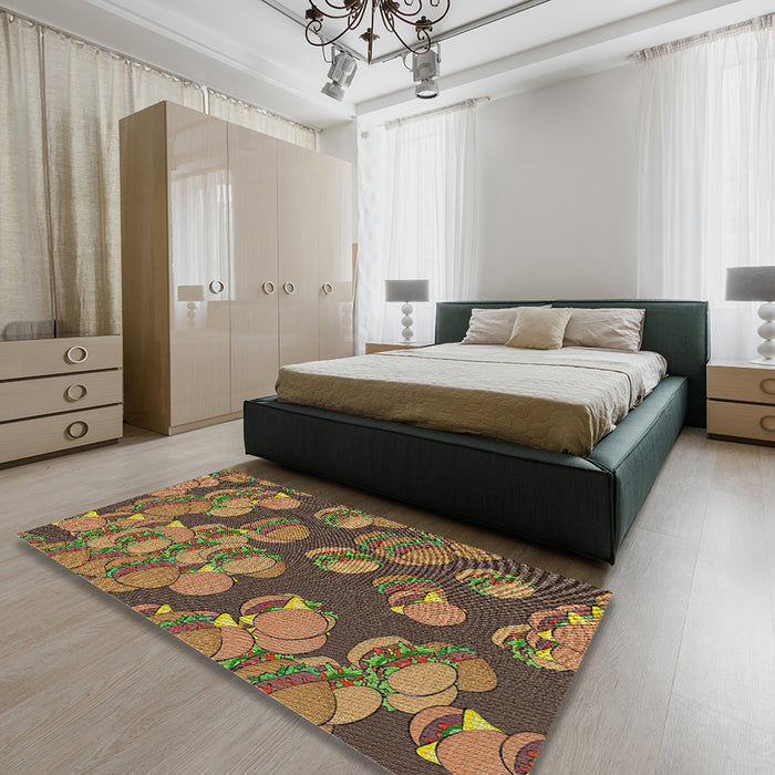 Patterned Brown Novelty Rug in a Bedroom, pat2924
