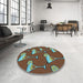 Round Patterned Red Brown Rug in a Office, pat2925lblu