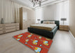 Patterned Copper Red Pink Novelty Rug in a Bedroom, pat2925