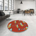 Round Machine Washable Transitional Copper Red Pink Rug in a Office, wshpat2925