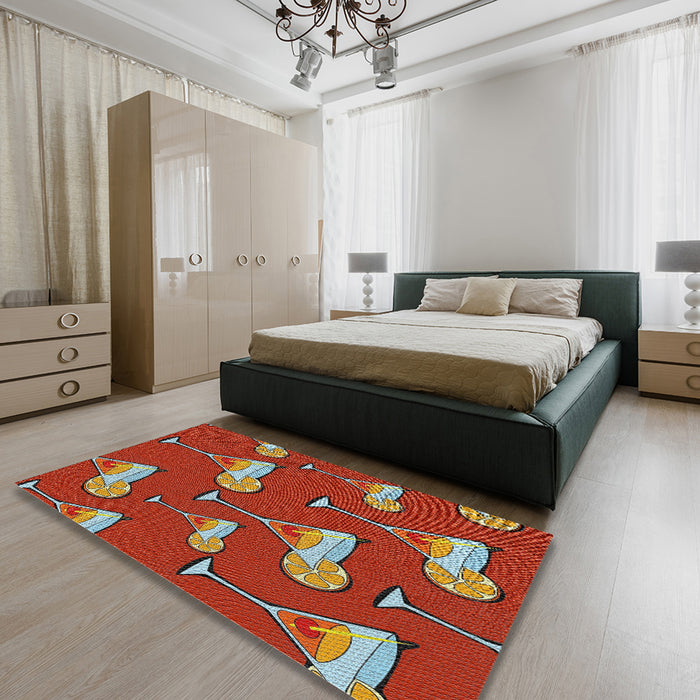 Machine Washable Transitional Copper Red Pink Rug in a Bedroom, wshpat2925