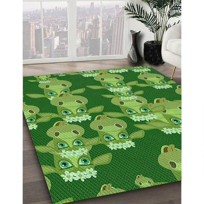 Patterned Green Rug in Family Room, pat2926grn