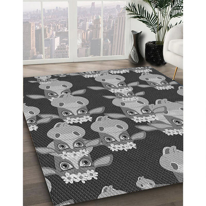 Patterned Black Rug in Family Room, pat2926gry