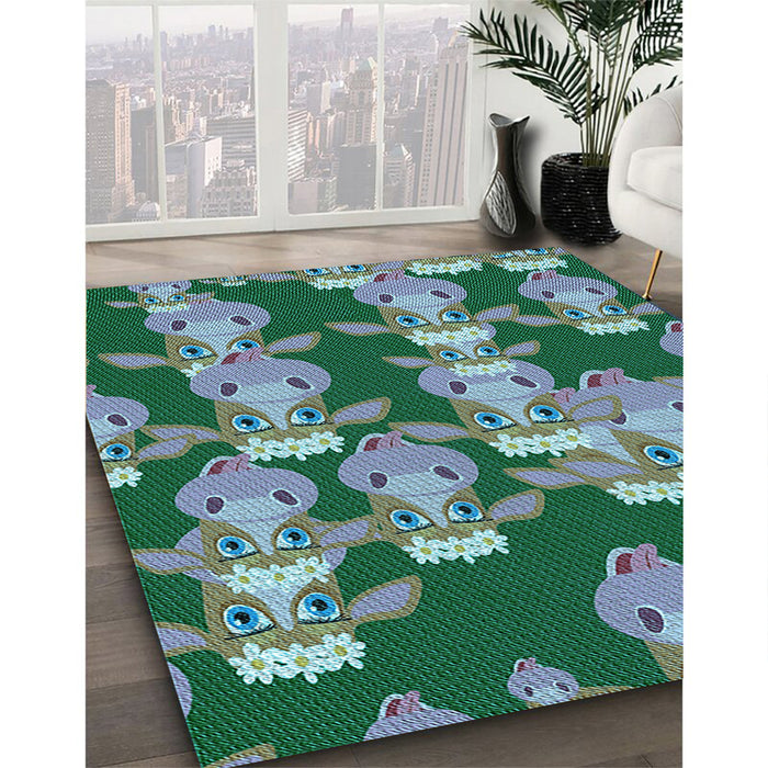 Patterned Deep-Sea Green Rug in Family Room, pat2926lblu