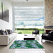 Machine Washable Transitional Deep-Sea Green Rug in a Kitchen, wshpat2926lblu