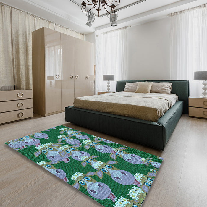 Patterned Deep-Sea Green Rug in a Bedroom, pat2926lblu