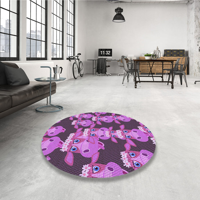 Round Patterned Dark Pink Rug in a Office, pat2926pur