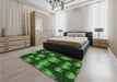 Patterned Dark Forest Green Rug in a Bedroom, pat2927grn