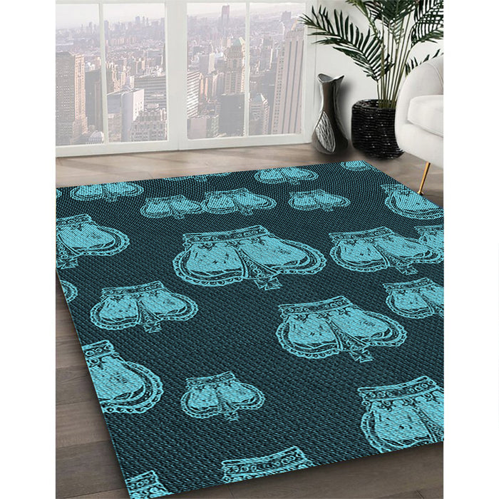 Machine Washable Transitional Dark Turquoise Green Rug in a Family Room, wshpat2927lblu