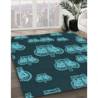 Patterned Dark Turquoise Green Rug, pat2927lblu