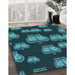 Patterned Dark Turquoise Green Rug in Family Room, pat2927lblu