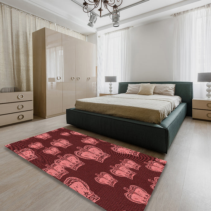 Patterned Maroon Red Rug in a Bedroom, pat2927rd