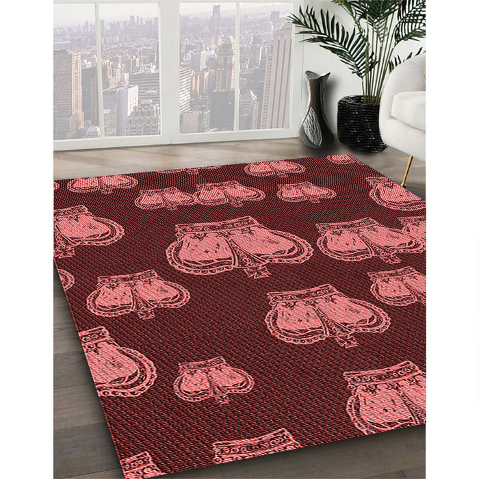 Patterned Maroon Red Rug in Family Room, pat2927rd
