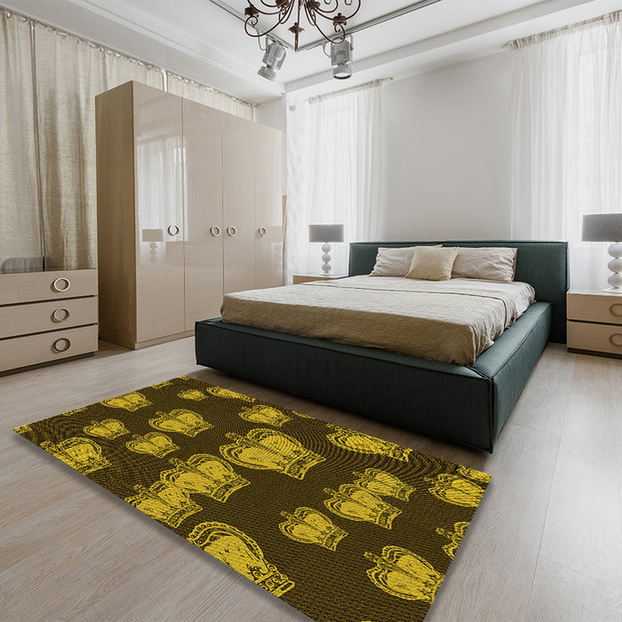 Patterned Red Rug in a Bedroom, pat2927yw