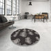 Round Machine Washable Transitional Midnight Gray Rug in a Office, wshpat2927