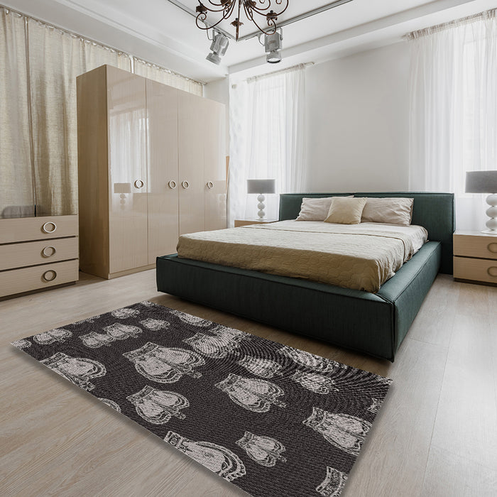 Patterned Mid Gray Novelty Rug in a Bedroom, pat2927