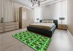 Patterned Dark Forest Green Rug in a Bedroom, pat2928grn