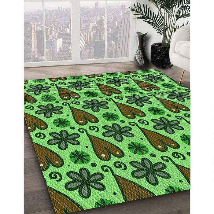 Machine Washable Transitional Dark Forest Green Rug in a Family Room, wshpat2928grn