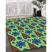 Patterned Green Rug in Family Room, pat2928lblu