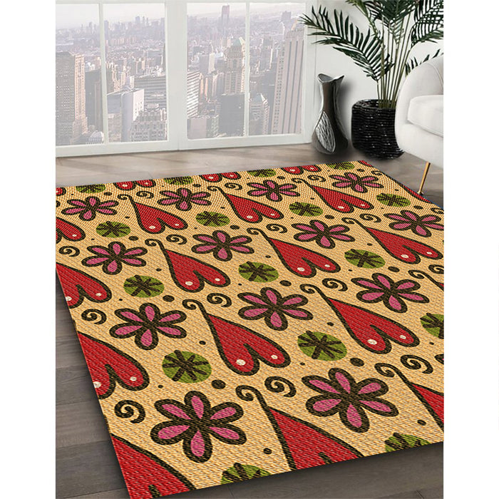 Machine Washable Transitional Saffron Red Rug in a Family Room, wshpat2928org