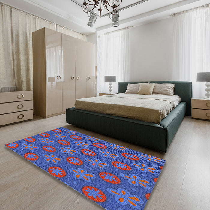 Patterned Blue Novelty Rug in a Bedroom, pat2929