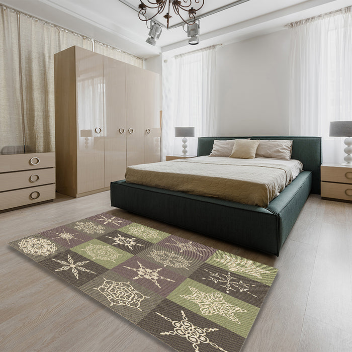 Patterned Coffee Brown Rug in a Bedroom, pat293brn