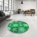 Round Patterned Lime Mint Green Rug in a Office, pat293grn