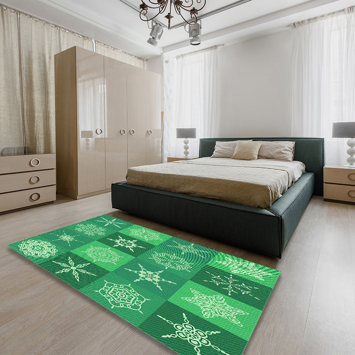 Patterned Lime Mint Green Rug in a Bedroom, pat293grn