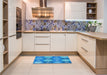 Patterned Neon Blue Rug in a Kitchen, pat293lblu