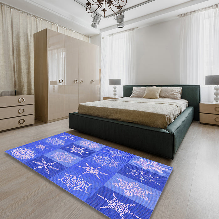 Round Machine Washable Transitional Sky Blue Rug in a Office, wshpat293pur