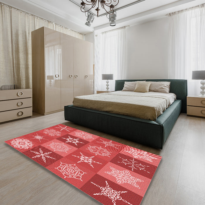 Patterned Red Rug in a Bedroom, pat293rd
