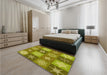 Patterned Dark Yellow Green Rug in a Bedroom, pat293yw