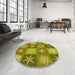 Round Patterned Dark Yellow Green Rug in a Office, pat293yw