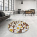 Round Machine Washable Transitional Sienna Brown Rug in a Office, wshpat2930