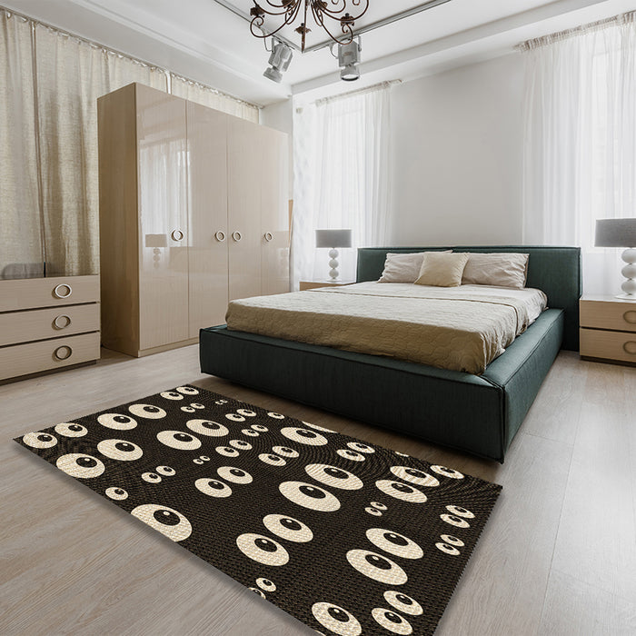Patterned Black Rug in a Bedroom, pat2931brn