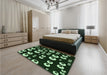 Patterned Black Rug in a Bedroom, pat2931grn