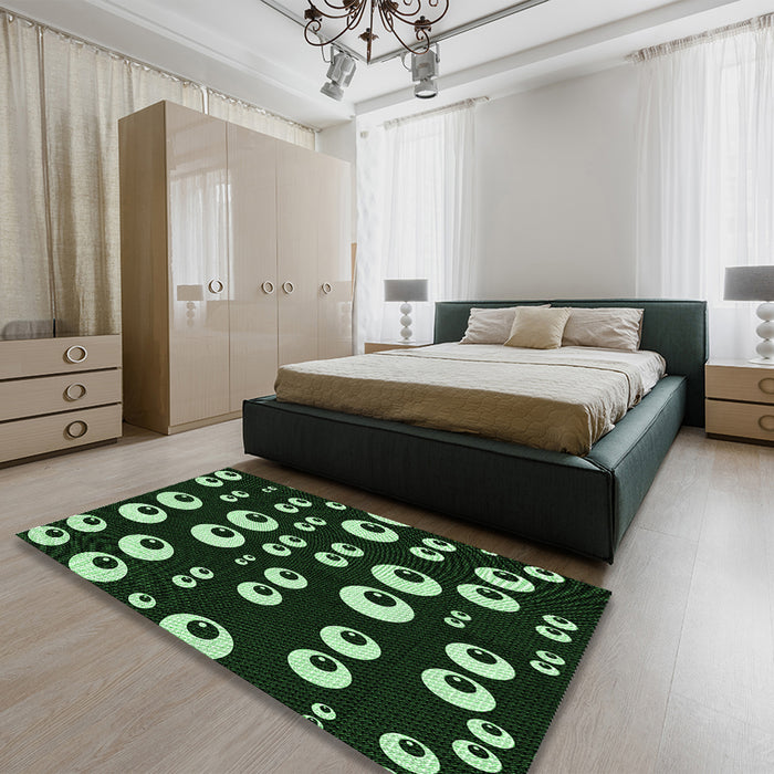 Patterned Black Rug in a Bedroom, pat2931grn