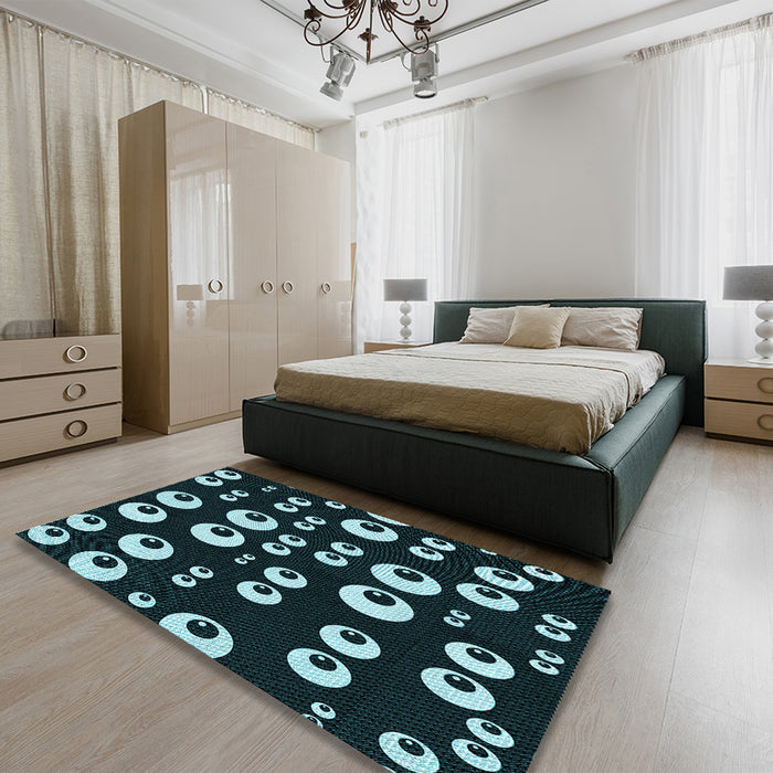 Patterned Black Rug in a Bedroom, pat2931lblu